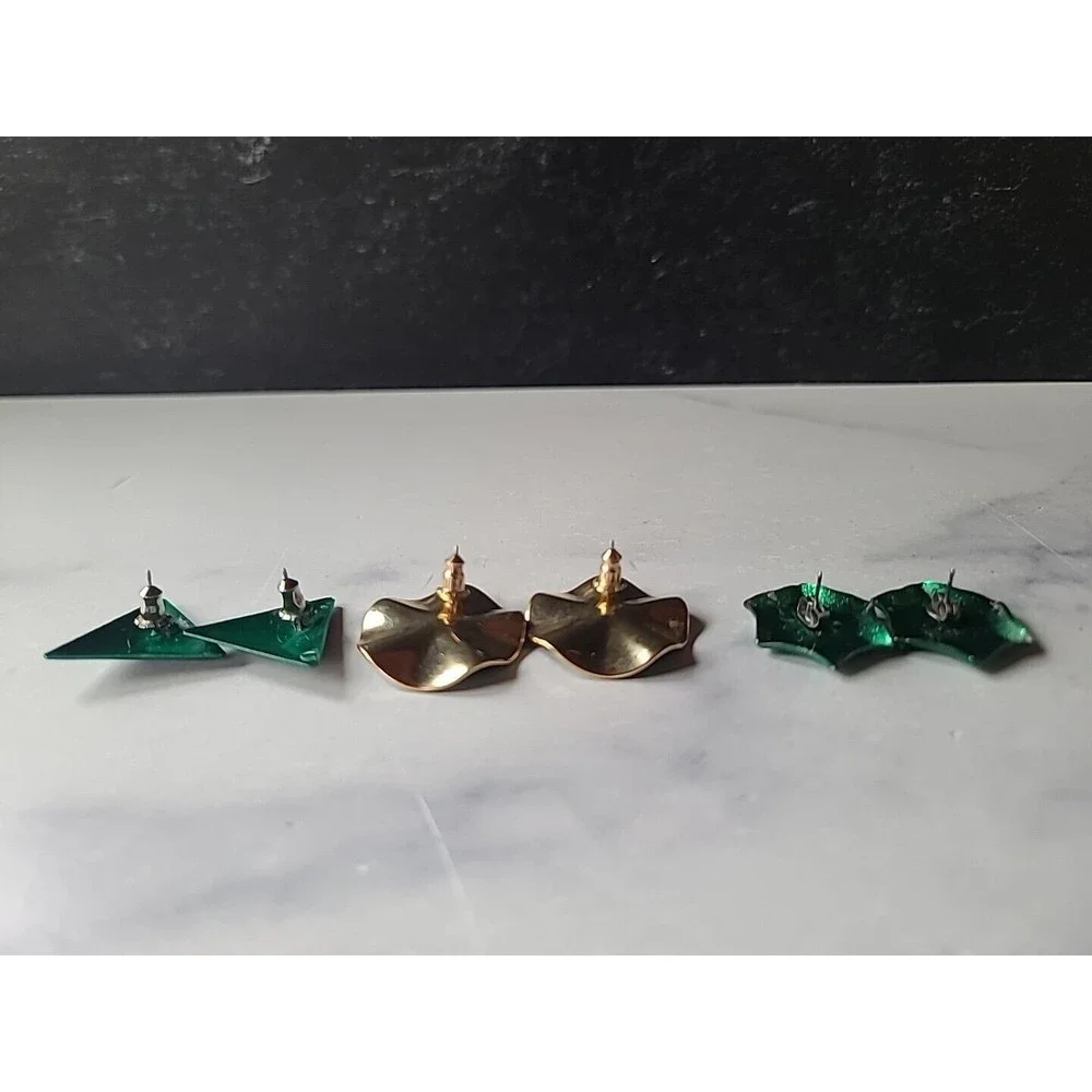Vintage Green Enamel Stud Earring Lot